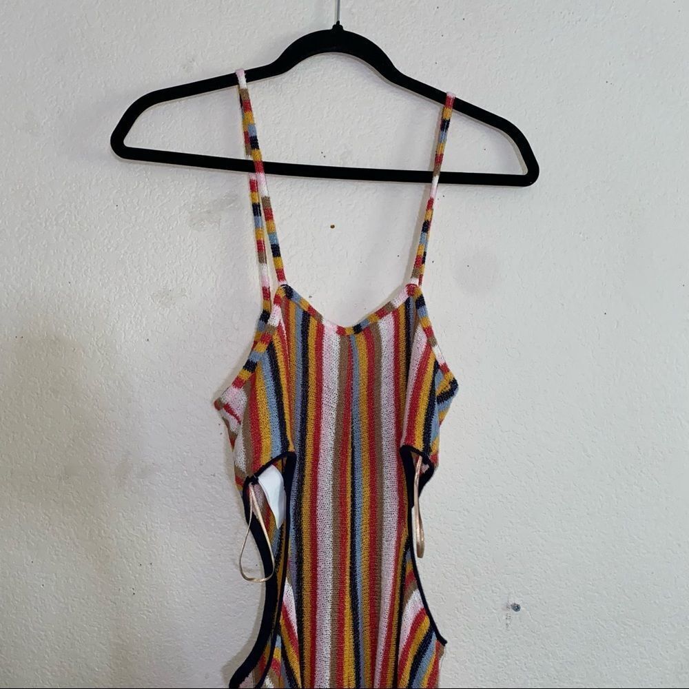 Zara Knit Terrycloth Striped Jumpsuit Womens Side Cut Out Rainbow Cotton - Picture 10 of 11